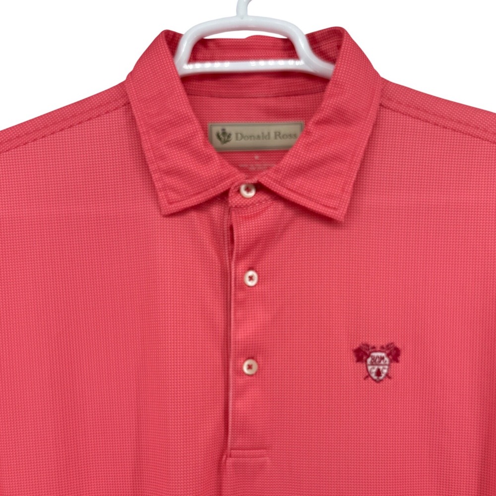 Donald Ross Mens XL Pink Micro Check Short Sleeve Golf Polo Shirt BOM CAC Crest
